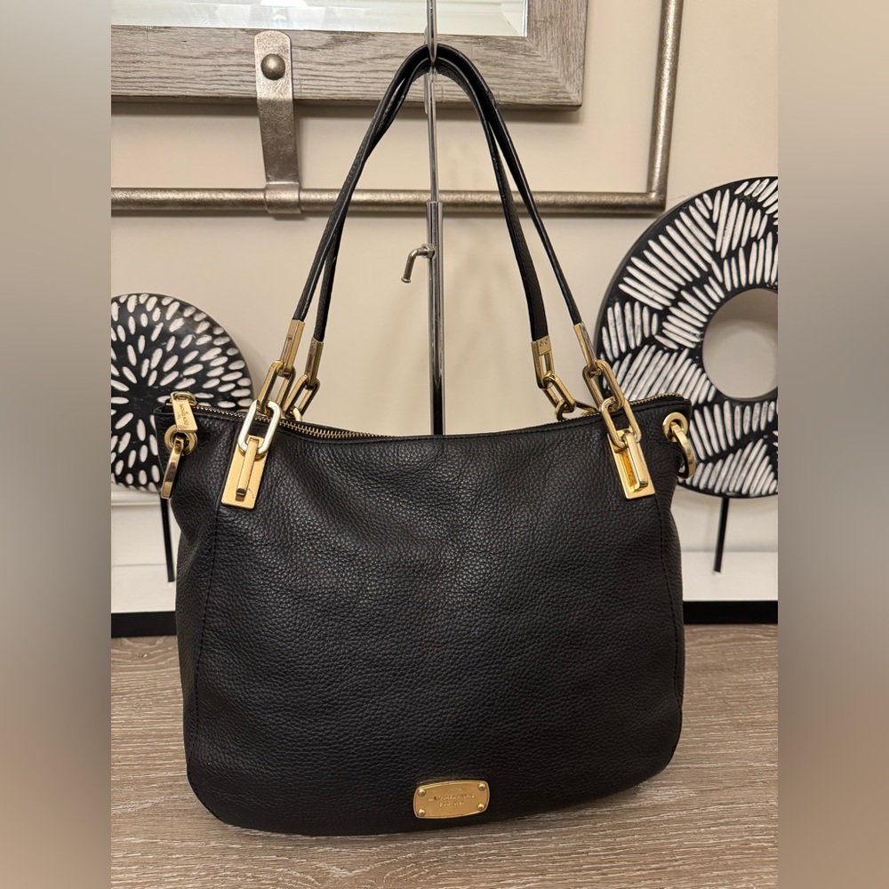 Michael Kors Black Shoulder Bag with Gold Accents